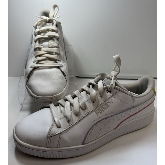 Puma Women’s Vikky 2 Sneaker In White W/Purple Pink Yellow Stripes Sz 8.5 - Picture 9 of 9